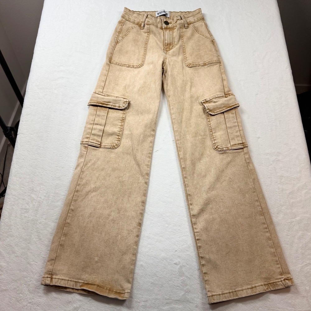 Disclosure Cargo‎ Pants Womens 3/26 Tan Exc Wide Leg High Rise Denim Utility